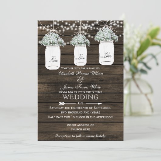 バーンウッドベビーのブレスメイソンの瓶の結婚式の招待 招待状 (スタンド正面)