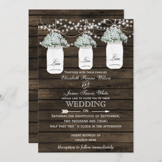 バーンウッドベビーのブレスメイソンの瓶の結婚式の招待 招待状 (正面/裏面)