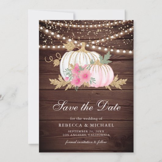 バーンウッドホワイトパンプキンピンク結婚フローラの写真 セーブザデート (正面)