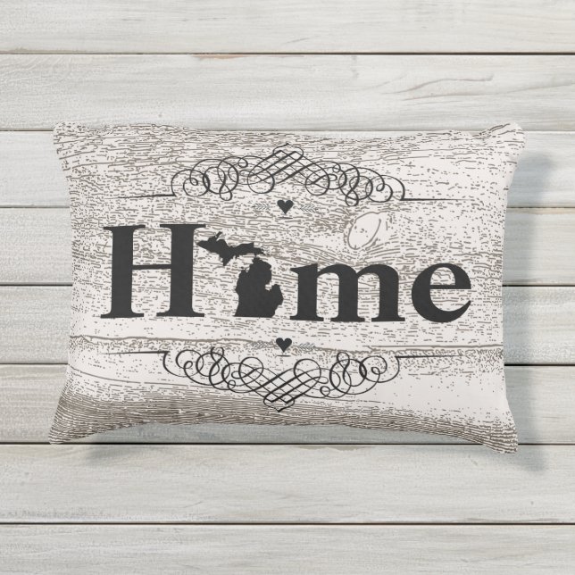 バーンウッドホームはミシガンデコールのミシガンマップ アウトドアクッション (裏面)