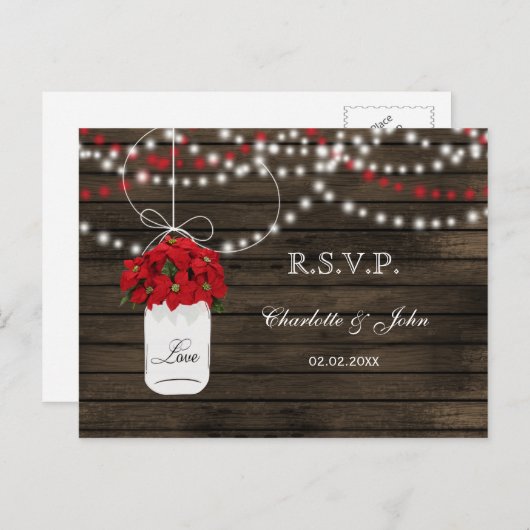 バーンウッドポインセチア石工のジャルスチックな結婚式の出品 インビテーションポストカード (正面/裏面)