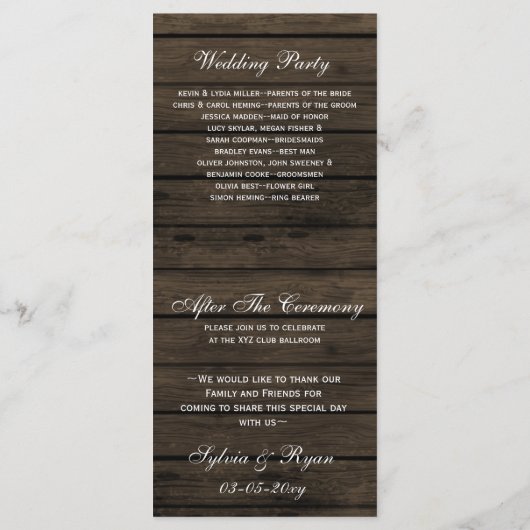 バーンウッドポインセティアスのメーソンジャーのウェディングプログラム プログラム (裏面)