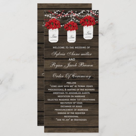 バーンウッドポインセティアスのメーソンジャーのウェディングプログラム プログラム (正面/裏面)