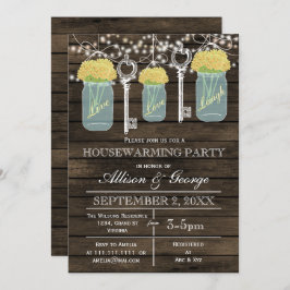 バーンウッドメイソンジャース鍵素朴な引っ越し祝いパーティー 招待状