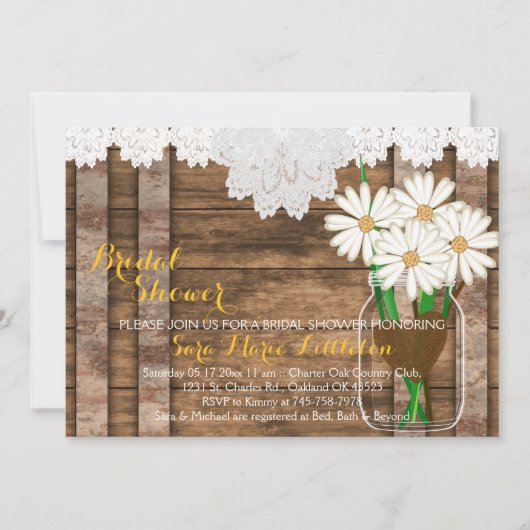バーンウッドメイソンジャール – ホワイトデイジーブライダルシャワー 招待状 (正面)