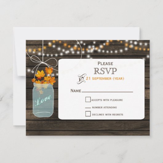 バーンウッドメイソンjar秋の結婚式RSVP 出欠カード (正面)