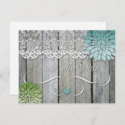 バーンウッドモダンティール(緑がかった色)グリーン花びら保存日 案内ポストカード (正面/裏面)