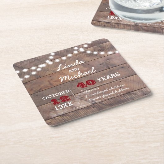 バーンウッドライツルビーパーソナライズされた記念日 スクエアペーパーコースター (アングル)