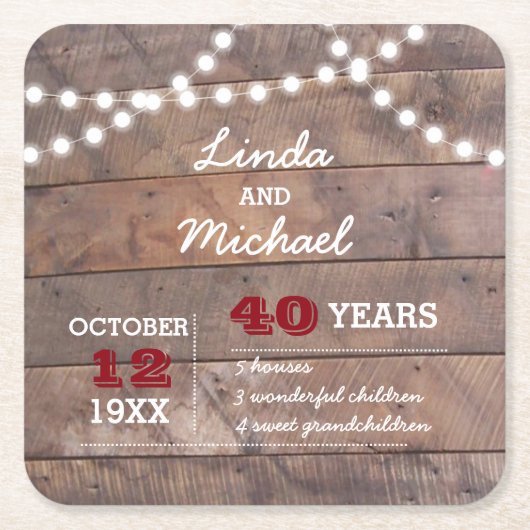 バーンウッドライツルビーパーソナライズされた記念日 スクエアペーパーコースター (正面)