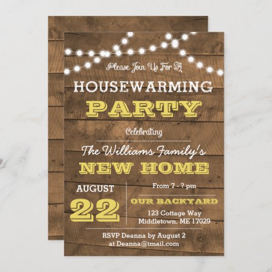 バーンウッドライトゴールデン引っ越し祝いパーティー招待状 招待状 (正面/裏面)