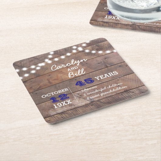 バーンウッドライトサファイアパーソナライズされた記念日 スクエアペーパーコースター (アングル)