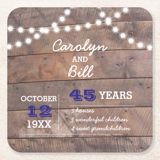 バーンウッドライトサファイアパーソナライズされた記念日 スクエアペーパーコースター (正面)