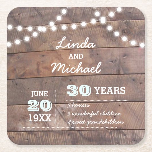 バーンウッドライトダイヤモンドパーソナライズされた記念日 スクエアペーパーコースター (正面)