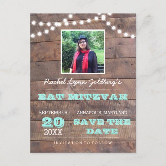 バーンウッドライトティール（緑がかった色）バルミツワー写真救日付 案内ポストカード (正面)