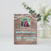 バーンウッドライトティール(緑がかった色)バルミツワー写真救日付 案内ポストカード (スタンド正面)