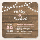 バーンウッドライトピンクパーソナライズされたズ結婚コースター スクエアペーパーコースター (正面)