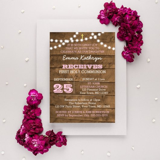 バーンウッドライトピンクファーストコミューン招待状 招待状