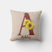 バーンウッドレターA&ひまわりパーソナライズされた花 クッション (正面)