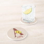 バーンウッドレターA&ひまわりパーソナライズされた花 コースター (側面)