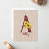 バーンウッドレターA&ひまわりパーソナライズされた花 ノートカード (正面/裏面インサイチュ)