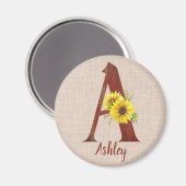 バーンウッドレターA&ひまわりパーソナライズされた花 マグネット (正面/裏面)
