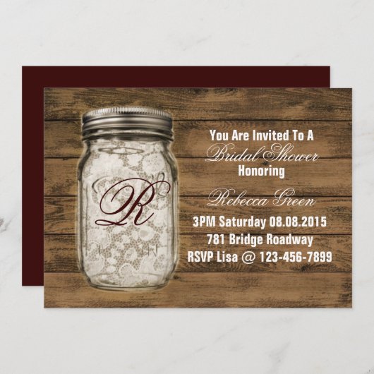 バーンウッドレースカントリーメイソンジャーブライダルシャワー 招待状 (正面/裏面)