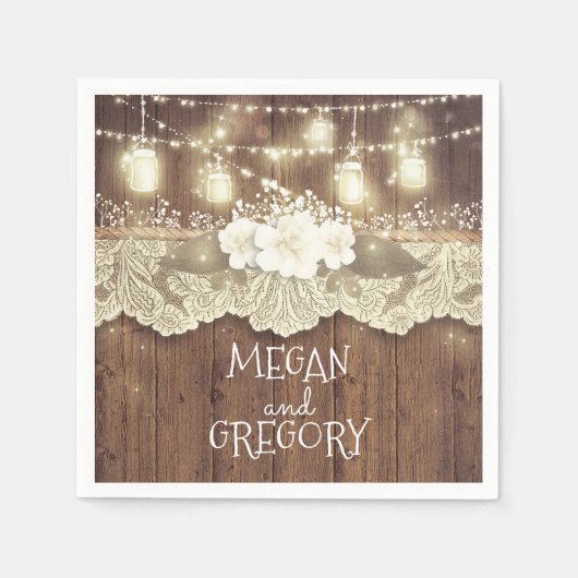 バーンウッドレースライツメイソンジャー素朴ズ結婚 スタンダードカクテルナプキン (正面)