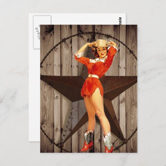 バーンウッドローンスターウエスタンカントリー女性のカーボーイ ポストカード (正面/裏面)