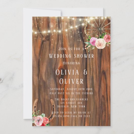 バーンウッドワゴンホイールホースシューウェディングシャワー 招待状 (正面)