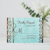 バーンウッドヴィンテージ紙ティール(緑がかった色)結婚式RSVPカード 出欠カード (スタンド正面)