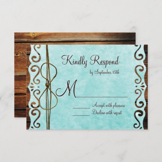バーンウッドヴィンテージ紙ティール（緑がかった色）結婚式RSVPカード 出欠カード (正面/裏面)