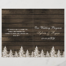 バーンウッド松の木、冬の結婚式のプログラムを折り畳んだ