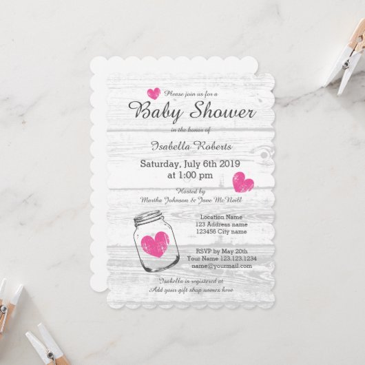 バーンウッド素朴なメイソンジャーベビーシャワー招待状 招待状 (正面/裏面インサイチュ)
