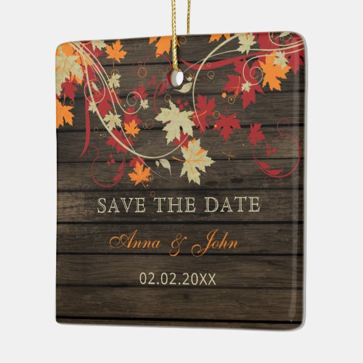 バーンウッド素朴オレンジ秋日付写真を保存 セラミックオーナメント (左)