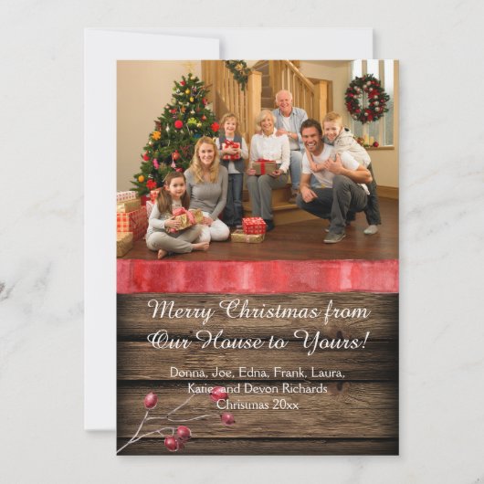 バーンウッド素朴キャンドルホリーベリーフォトクリスマス シーズンカード (正面)