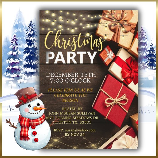 バーンウッド素朴クリスマスパーティの招待状 招待状