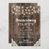 バーンウッド素朴スケルトン鍵引っ越し祝いパーティーパーティー 招待状 (正面/裏面)