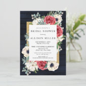 バーンウッド素朴ネイビーバーグンディ金ゴールドブライダルシャワー 招待状 (スタンド正面)