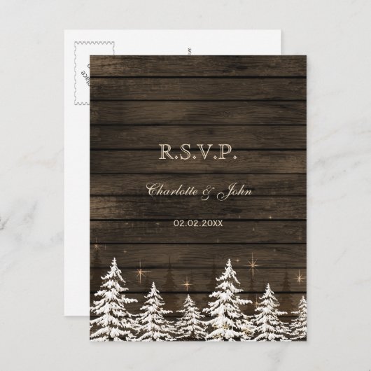 バーンウッド素朴パインの木々、冬の森の木の出窓 インビテーションポストカード (正面/裏面)