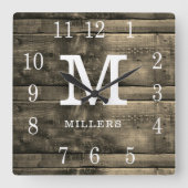 バーンウッド素朴ファミリーネームモノグラムファームハウス スクエア壁時計 (正面)