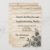 バーンウッド素朴ブラックバラ引っ越し祝いパーティーパーティー 招待状 (正面/裏面)