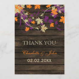 バーンウッド素朴プラム秋の結婚式サンキューユー サンキューカード