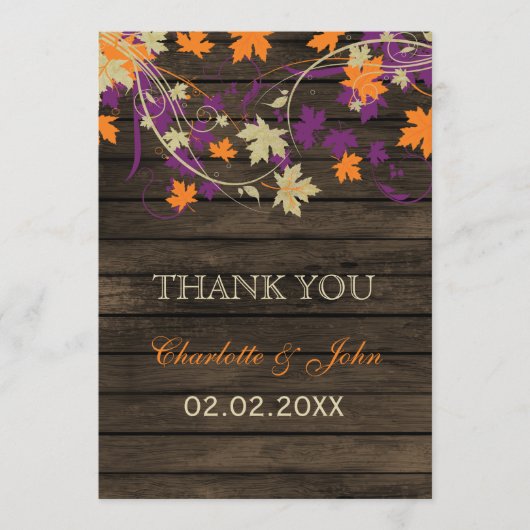 バーンウッド素朴プラム秋の結婚式サンキューユー サンキューカード (正面)