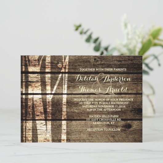 バーンウッド素朴樺の木ツリーズウィンターウェディング招待状 招待状 (スタンド正面)