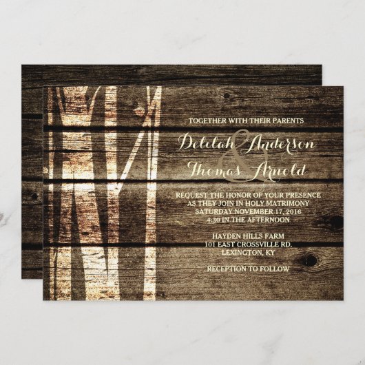 バーンウッド素朴樺の木ツリーズウィンターウェディング招待状 招待状 (正面/裏面)