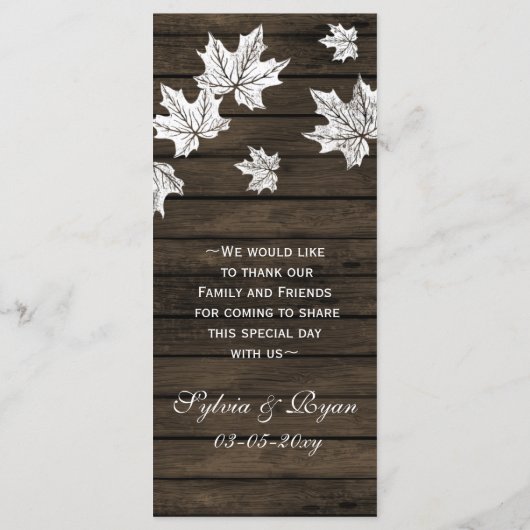 バーンウッド素朴秋の結婚式のメニューカード メニュー (裏面)