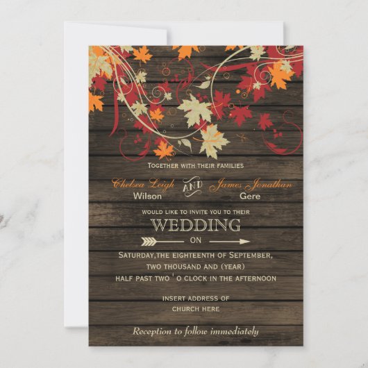 バーンウッド素朴紅葉結婚式招待状 招待状 (正面)