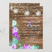 バーンウッド、メイソン・ジャーズ・アンド・ティール(緑がかった色)、紫フローラ 招待状 (正面/裏面)