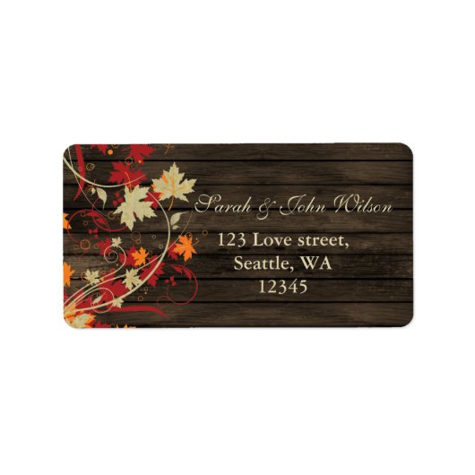 バーンウッド ラスティック 秋の落ち葉 ウェディング ラベル (正面)
