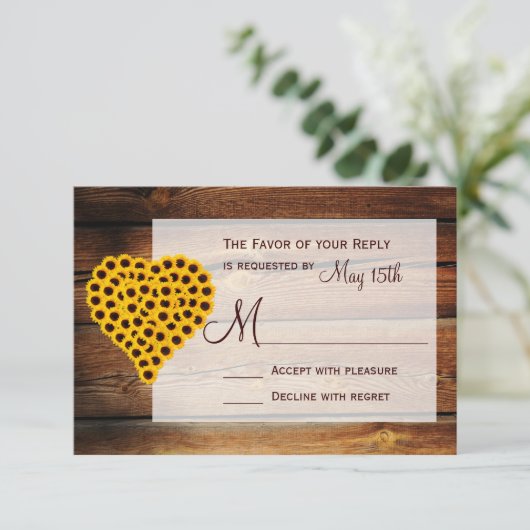 バーンウ素朴ッドヒマワリハートブー結婚ケズ 出欠カード (スタンド正面)